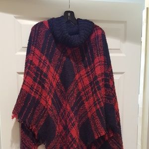 Tartan Red and black poncho.